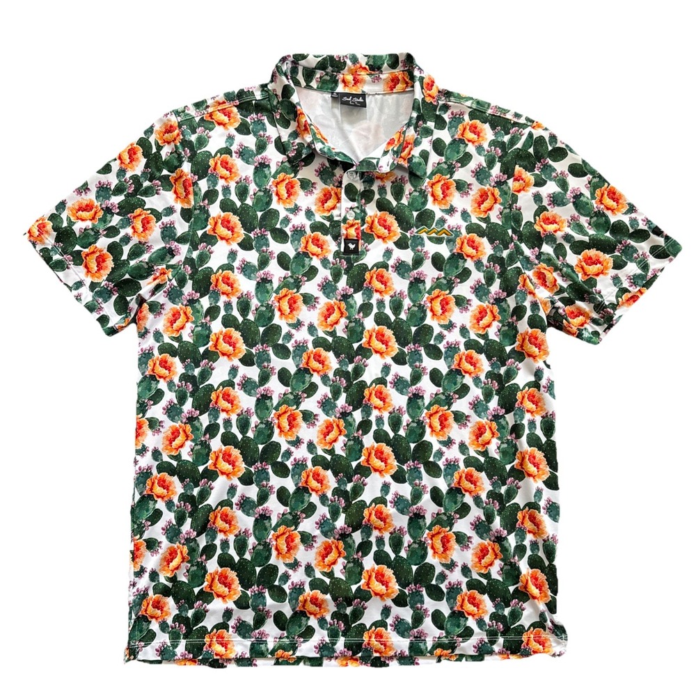 Bad Birdie Golf Polo Shirt Men XL Floral Cactus AOP Performance Stretch
